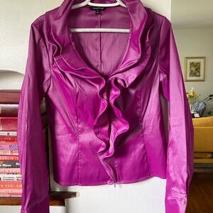 Samuel Dong Fuchsia Ruffled Zip-front Blouse